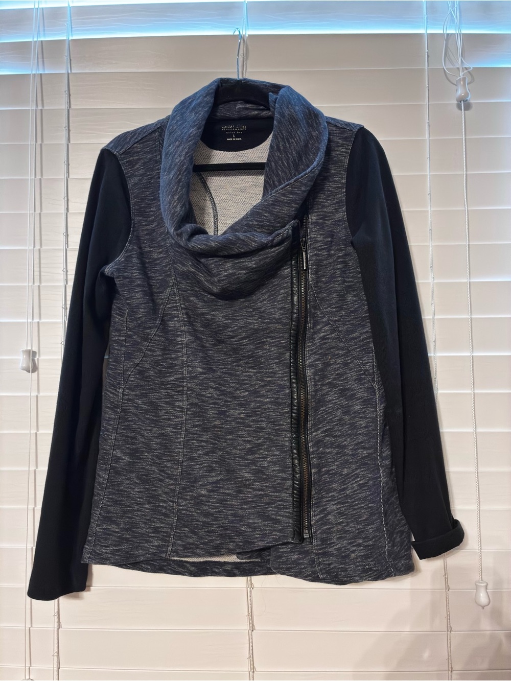 Calvin Klein Performance Navy Cowl-Neck Mixed-Media Sweater Jacket